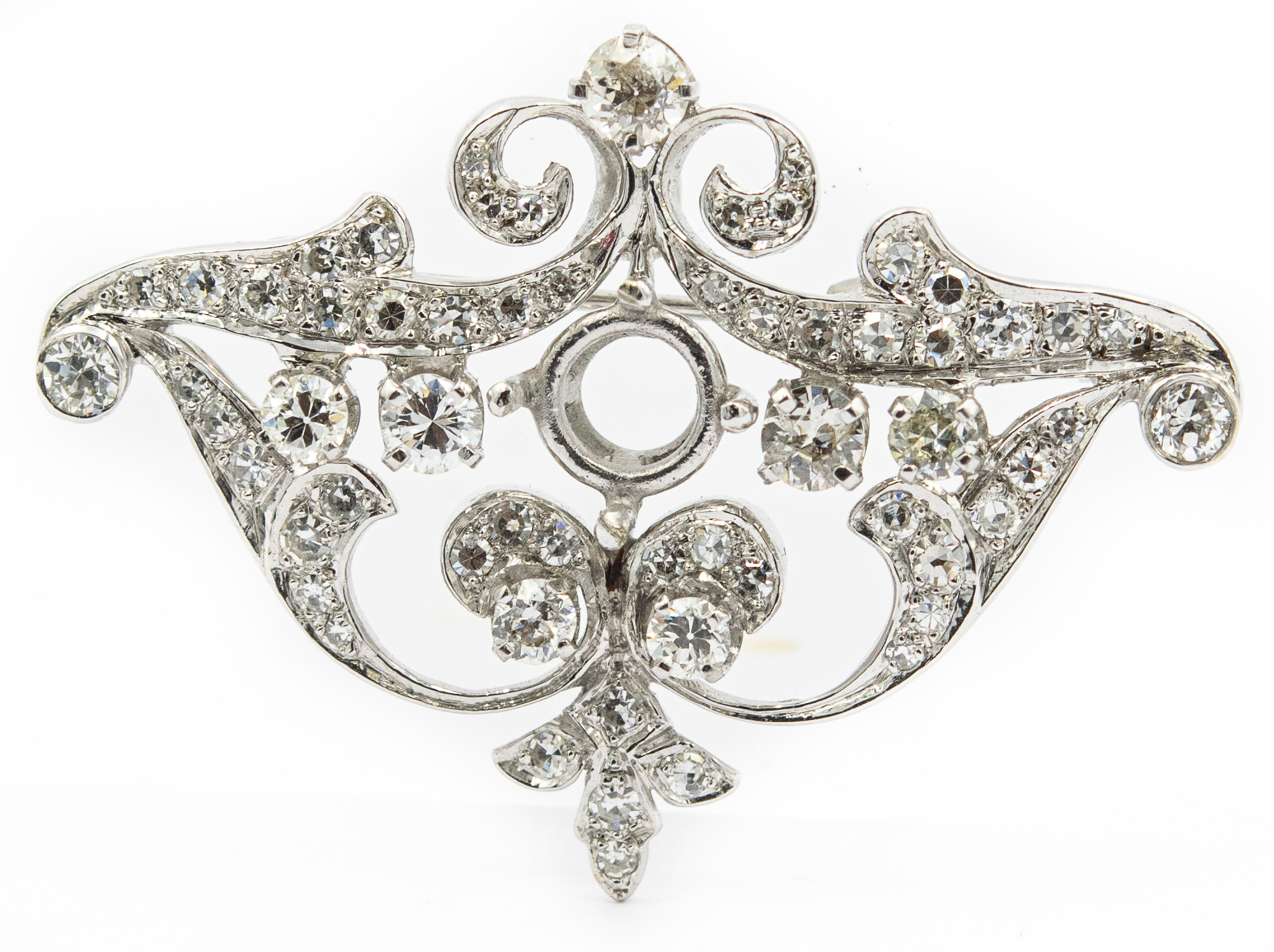 Estate White Gold and Diamond Semi Mount Brooch/Pendant