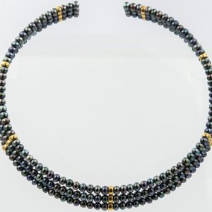 Estate Three Strand Tahitian Pearl and Gold Bead Collier
