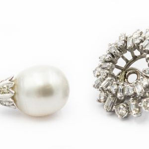 Estate Platinum Diamond and South Sea Pearl Day/Night Earrings