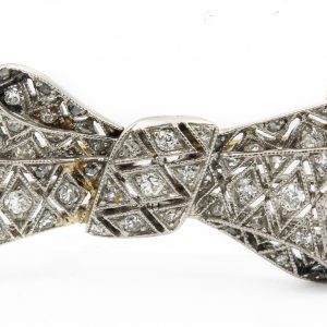 Estate Early Art Deco Platinum Diamond Bow Brooch