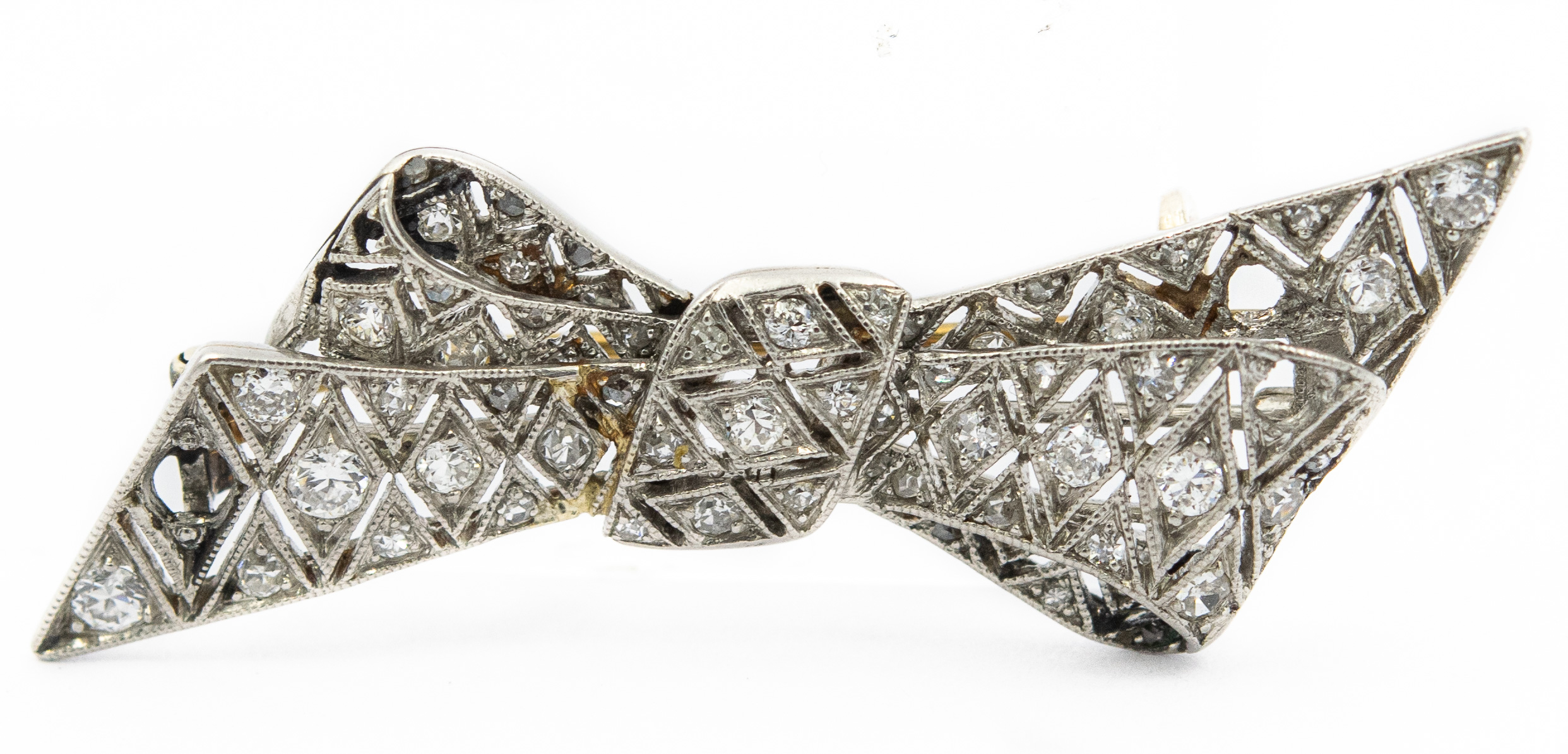 Estate Early Art Deco Platinum Diamond Bow Brooch