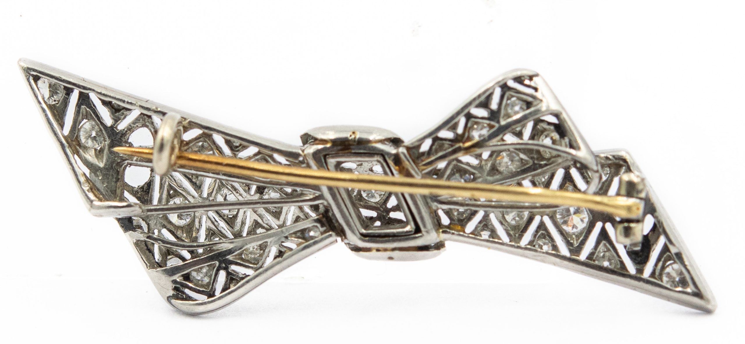 Estate Early Art Deco Platinum Diamond Bow Brooch