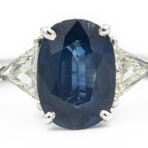 Estate Vintage Three Stone Sapphire and Diamond Ring with AGL Report 1133440