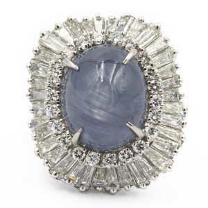 Estate Platinum Diamond and Star Sapphire Ballerina Ring