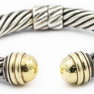 Estate Sterling Silver and Gold Cable Link Bangle Bracelet by David Yurman