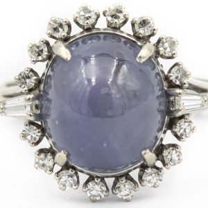 Estate Platinum White Gold Diamond and Star Sapphire Ring