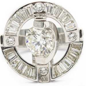 Estate Unusual White Gold and Diamond Engagement Ring