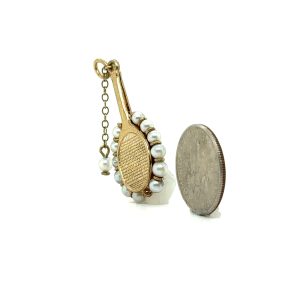 Vintage Yellow Gold and Pearl Tennis Racquet and Ball Charm