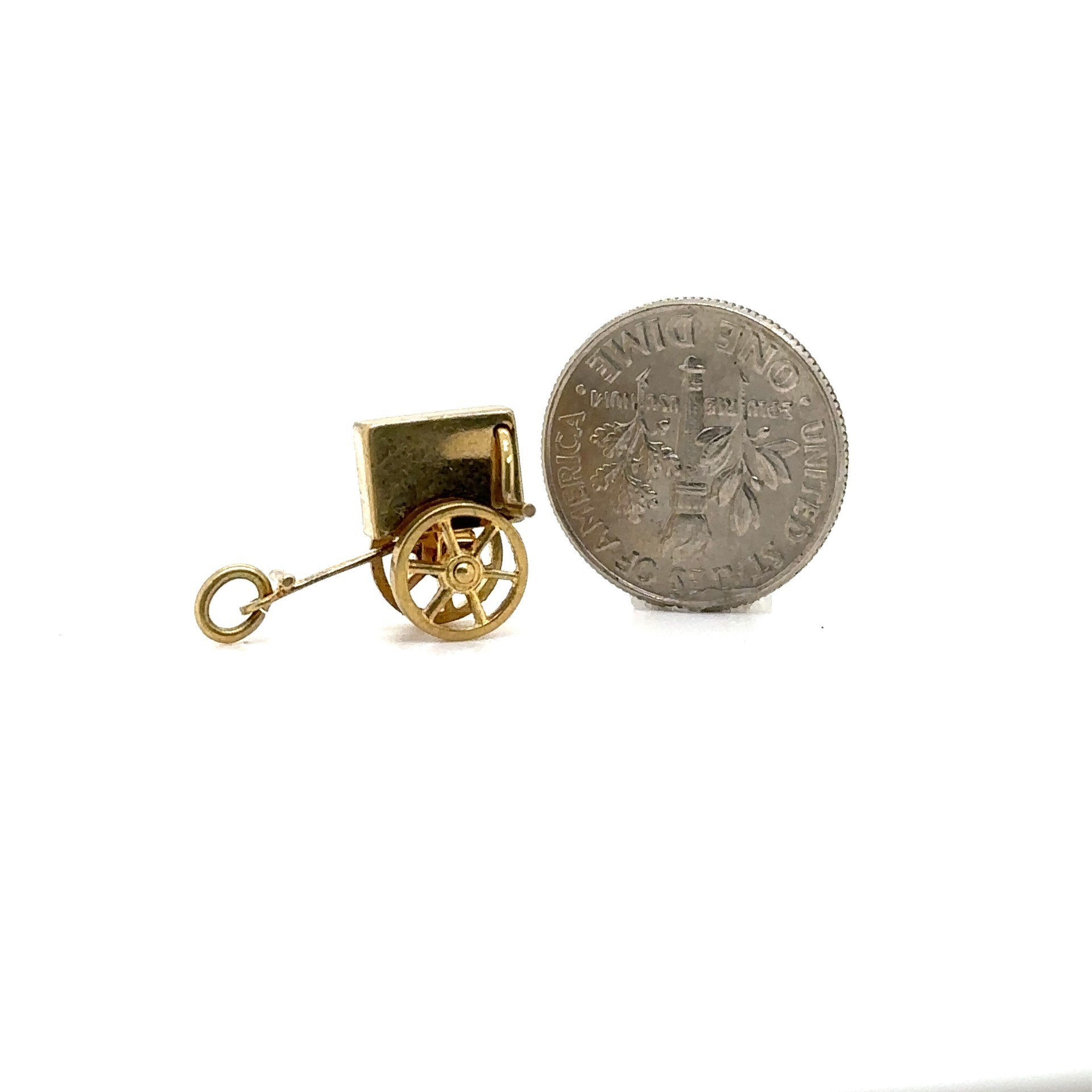 Vintage Yellow Gold Hurdy Gurdy Cart Movable Charm