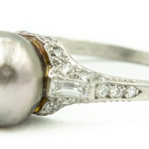 Art Deco Platinum Diamond And Black Pearl Ring