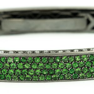 Estate Oxidized Gold Diamond and Tsavorite Bangle Bracelet