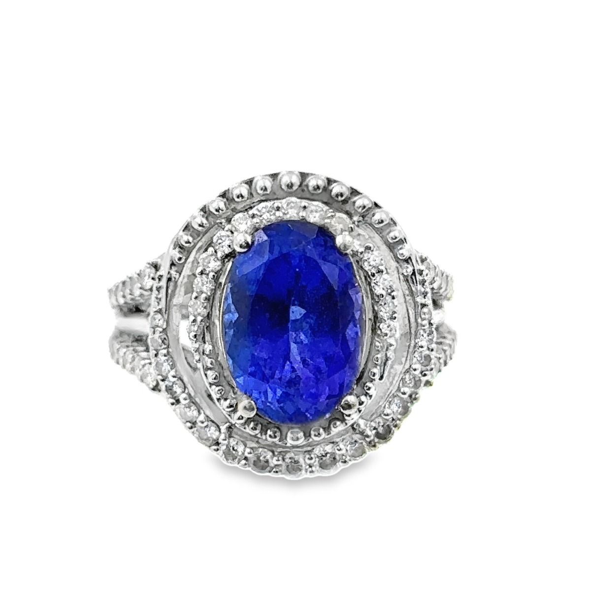 Estate White Gold Diamond and Oval Tanzanite Ring