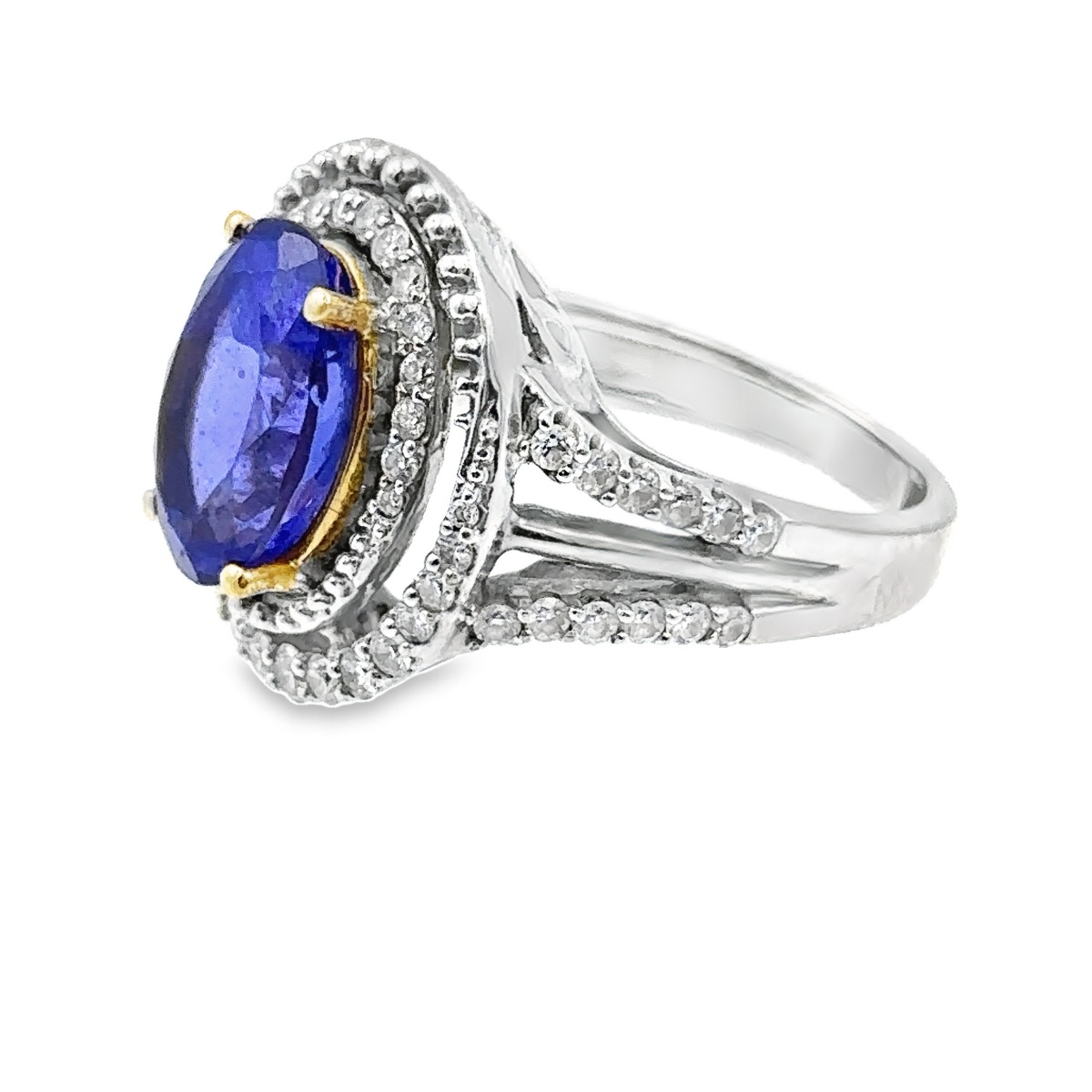 Estate White Gold Diamond and Oval Tanzanite Ring