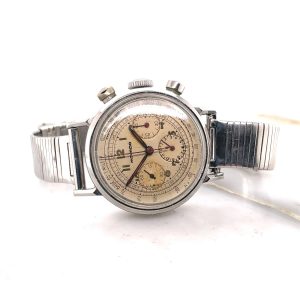 MK Personal Collection Super Rare Movado Ref 98159 Original Dial Chronograph Wristwatch with Francois Borgel Waterproof Steel Case Circa 1940