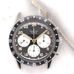 MK Personal Collection Rare Steel Breitling Unitime Ref 1765 Wristwatch with 24 Hour Dial Movement Circa 1969