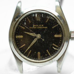 MK Personal Collection Steel Rolex Oyster Speedking Glossy Tropical Dial Wristwatch Ref 6420 Circa 1961