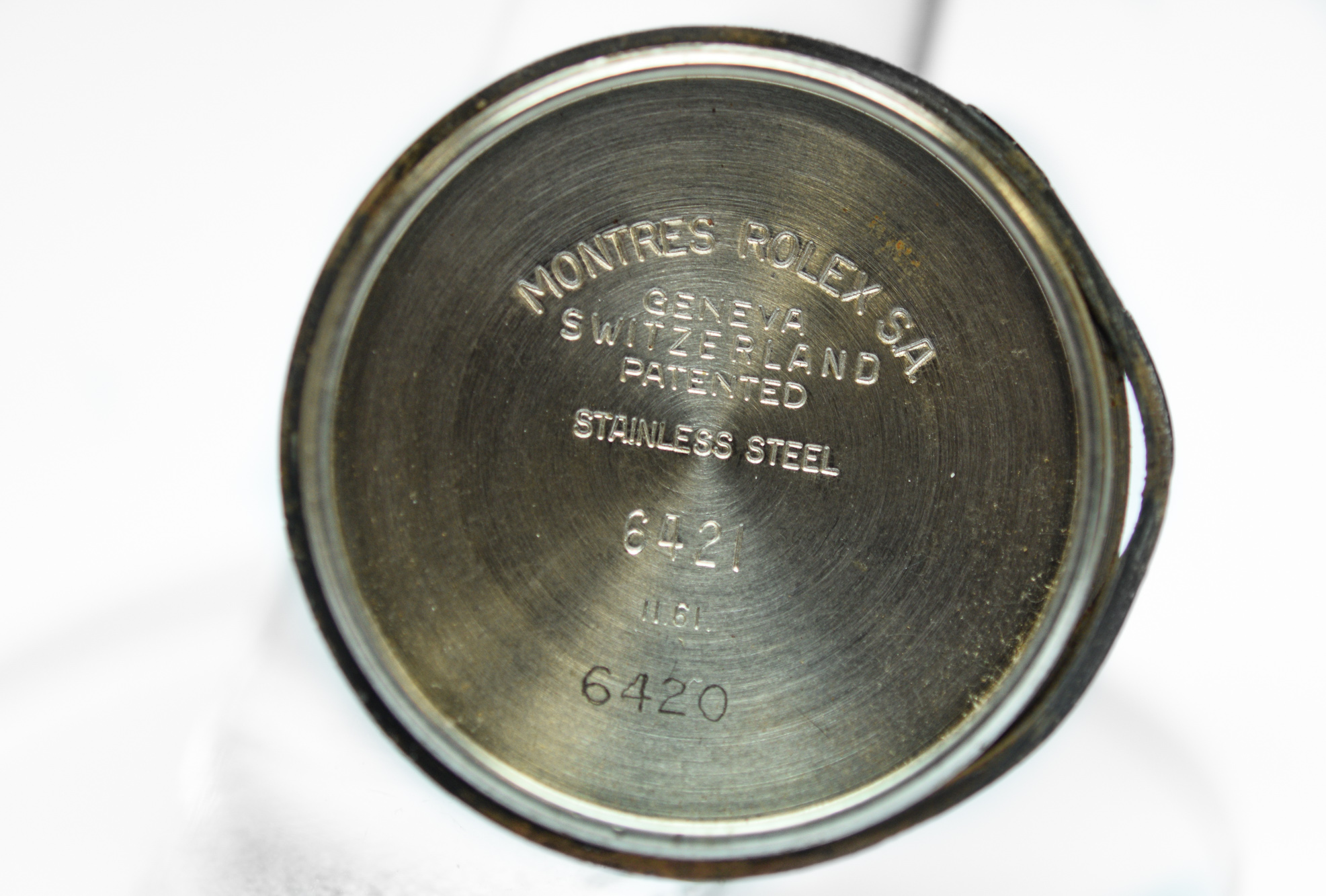 MK Personal Collection Steel Rolex Oyster Speedking Glossy Tropical Dial Wristwatch Ref 6420 Circa 1961