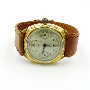 MK Personal Collection Rare Unique 18K Engraved Single Button Chronograph By Juvenia Circa 1930