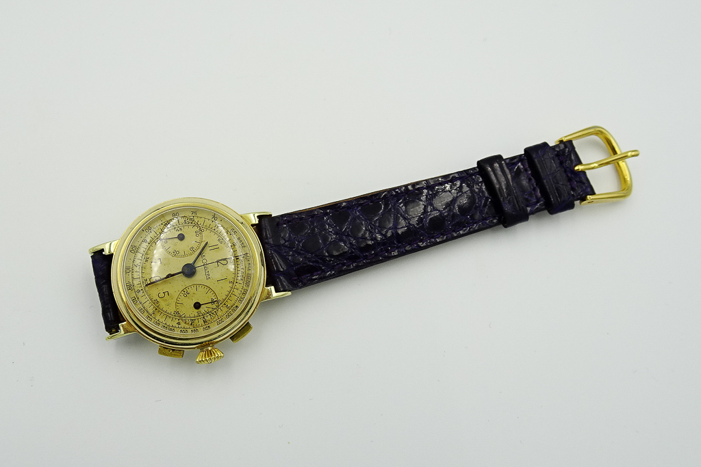 MK Personal Collection - Rare Early Gold LeCoultre Fancy Case Chronograph Wristwatch Cal. 281 Circa 1940's