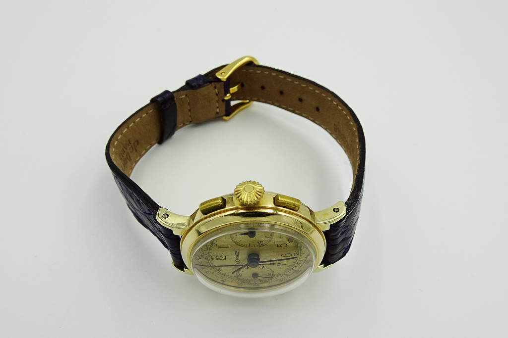 MK Personal Collection - Rare Early Gold LeCoultre Fancy Case Chronograph Wristwatch Cal. 281 Circa 1940's