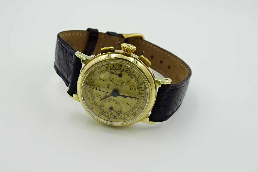 MK Personal Collection - Rare Early Gold LeCoultre Fancy Case Chronograph Wristwatch Cal. 281 Circa 1940's