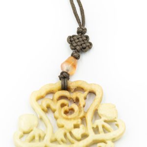 Estate Carved White Jade Lotus Pendant