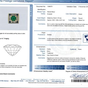 Estate Contemporary Platinum Emerald and Diamond Ring with AGL Report