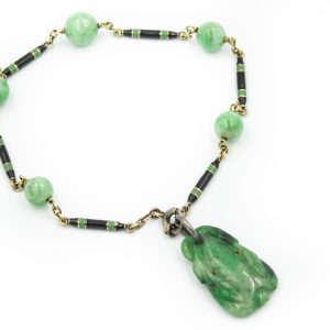 Art Deco Yellow Gold Jade and Enamel Bracelet