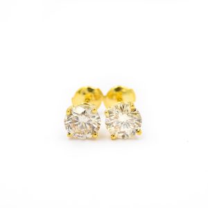 Contemporary Yellow Gold and Diamond Stud Earrings