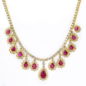 Estate Contemporary Yellow Gold Ruby and Diamond Necklace 20.00cts