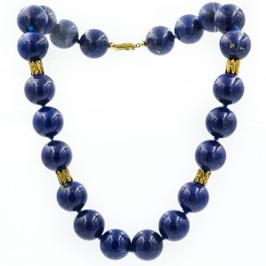 Estate 1970's Yellow Gold and Sodalite Bead Necklace