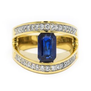Estate Contemporary Yellow Gold Diamond and Sapphire Ring Mounting by Nova