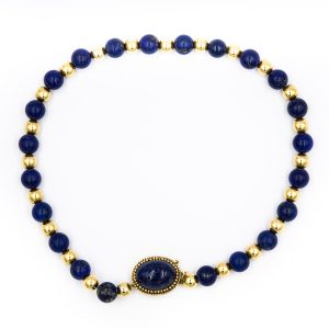 Estate 1960's Yellow Gold and Lapis Lazuli Bead Necklace