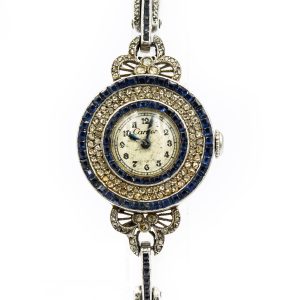 MK Personal Collection - Exquisite Belle Epoque Diamond and Sapphire Wristwatch by Cartier European Watch & Clock Co.