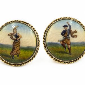 Estate Yellow Gold Large Engine Turned Portrait Cufflinks