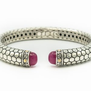 Estate Sterling Silver Yellow Gold and Gemstone Bangle Bracelet by John Hardy