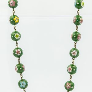 Estate Cloisonne Green Flower Bead Necklace