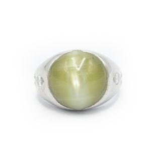 Estate Art Deco Men's Platinum Cat's Eye Chrysoberyl Diamond Pinky Ring