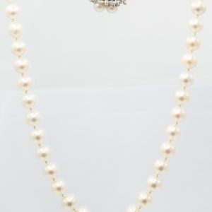 Estate Pearl Necklace with White Gold and Diamond Pearl Clasp