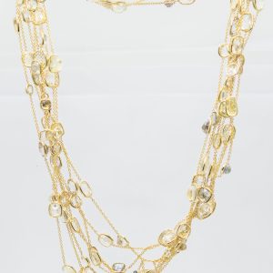 Estate Yellow Gold and White Sapphire Extra Long Necklace