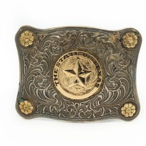 Estate ADM Sterling Silver and Gold Filled State of Texas Belt Buckle