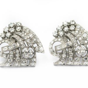 Estate Art Deco Platinum and Diamond Ear Clips