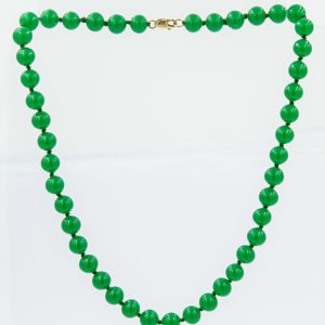 Estate Green Bead Necklace with Yellow Gold Clasp