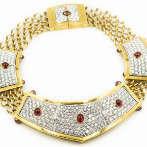 Estate Yellow Gold and Diamond Bib Necklace DC