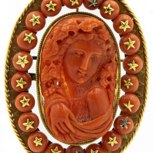 Estate Georgian Yellow Gold and Coral Cameo Brooch Invt #49/572