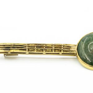 Estate Diamond and Jade Asian Banjo Brooch