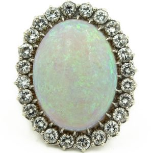 Estate Platinum Gold Diamond and Australian Opal Ring