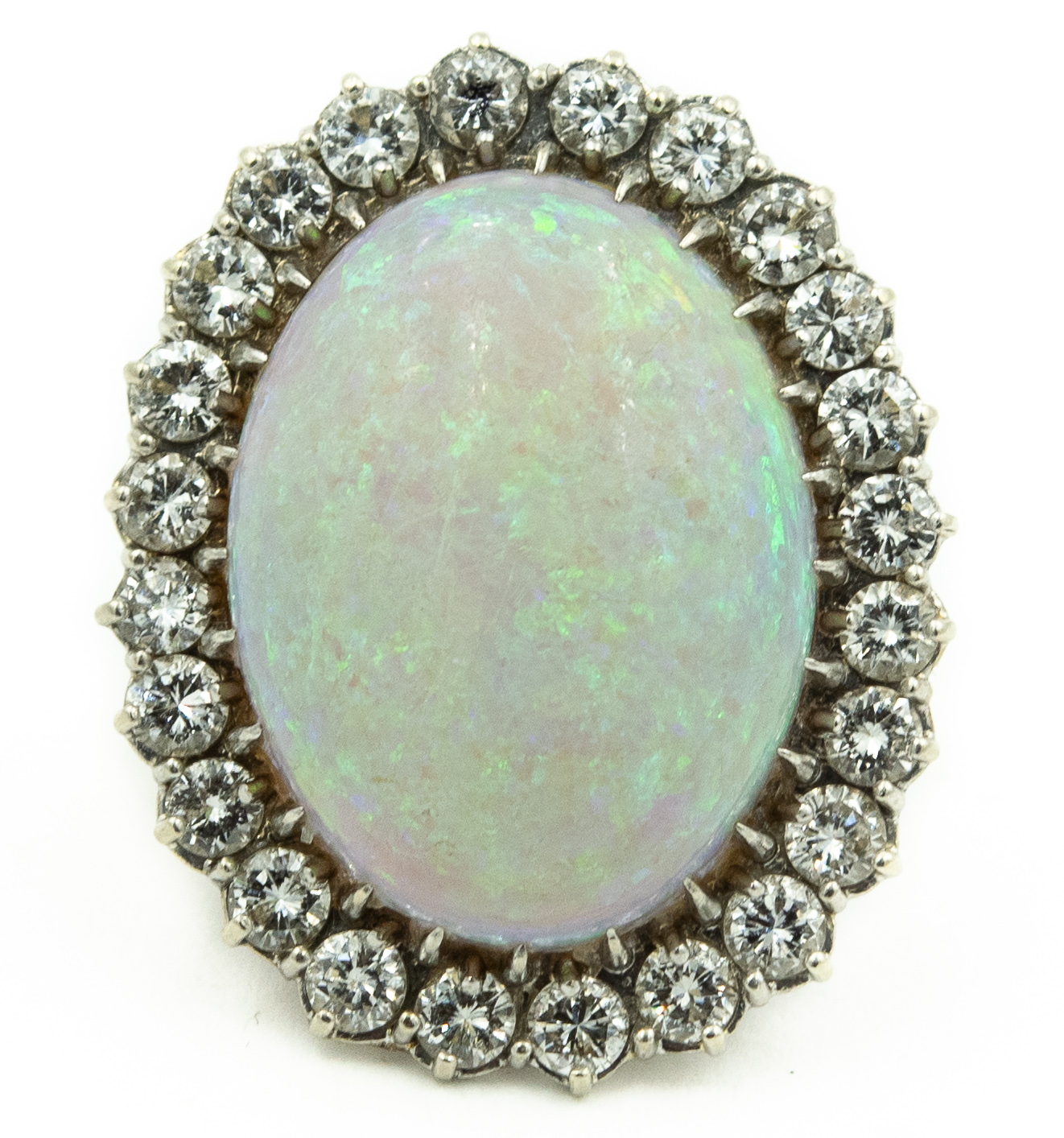 Estate Platinum Gold Diamond and Australian Opal Ring