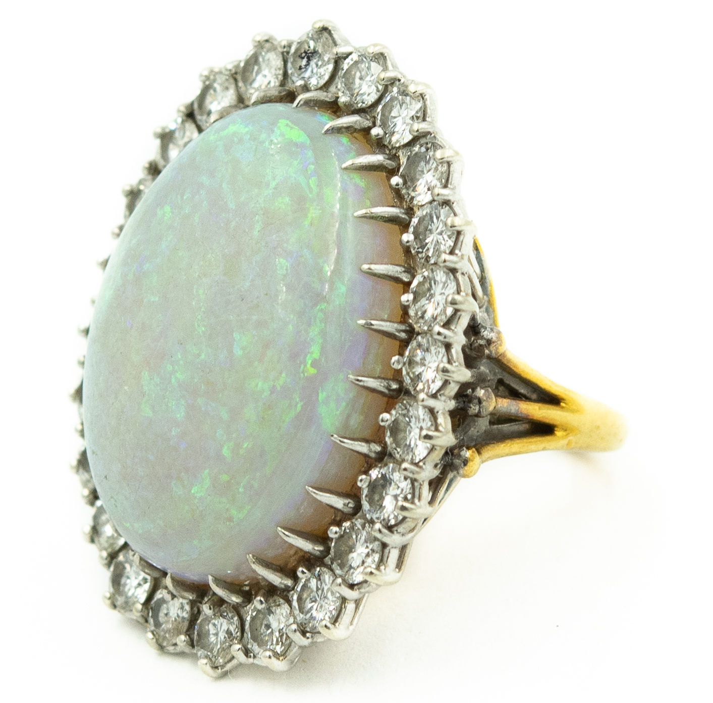 Estate Platinum Gold Diamond and Australian Opal Ring