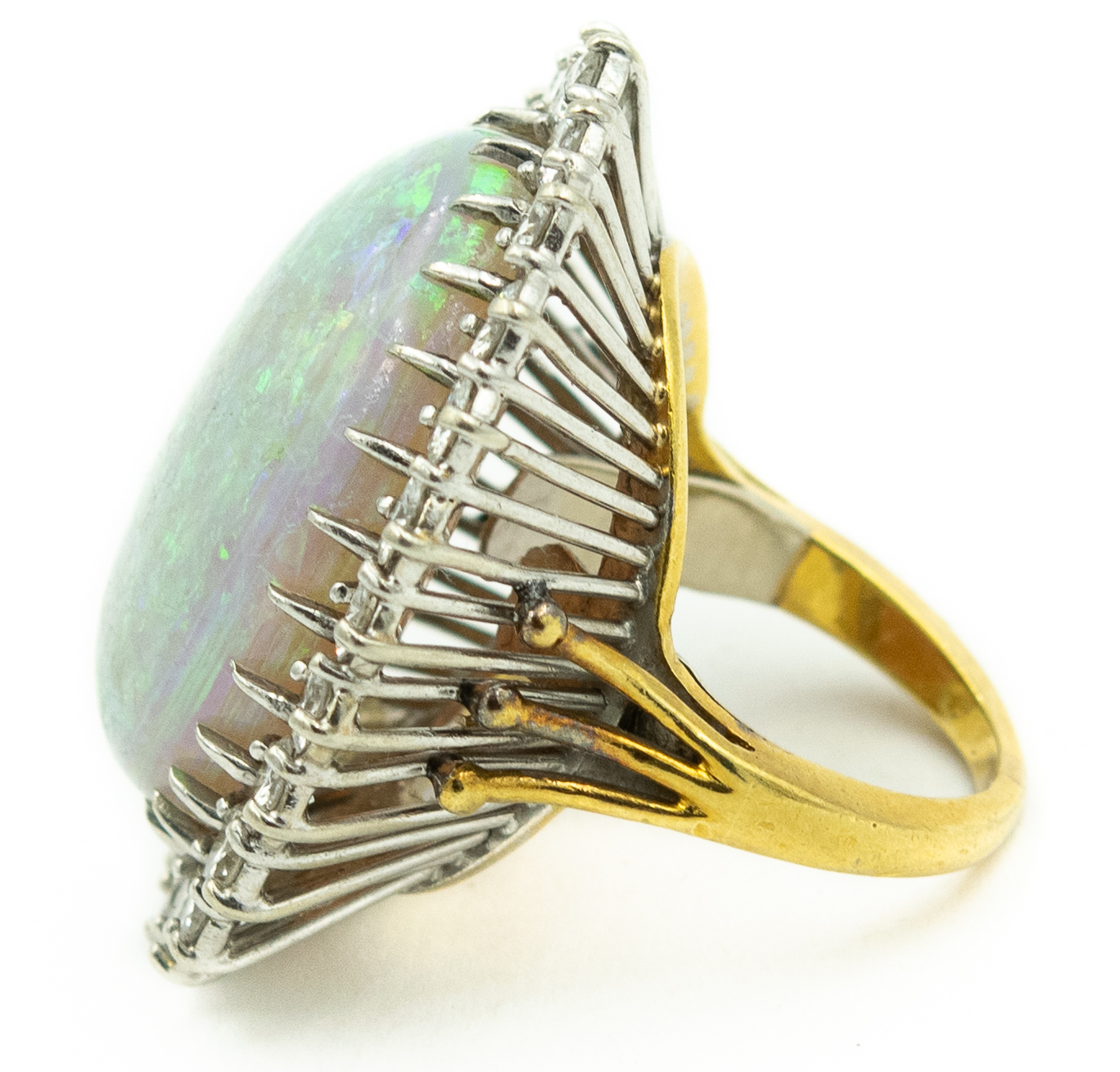 Estate Platinum Gold Diamond and Australian Opal Ring